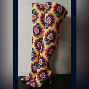 KNEE HIGH TYE DYE HIGH HEEL BOOTS BOOTS SIZE: 9.0